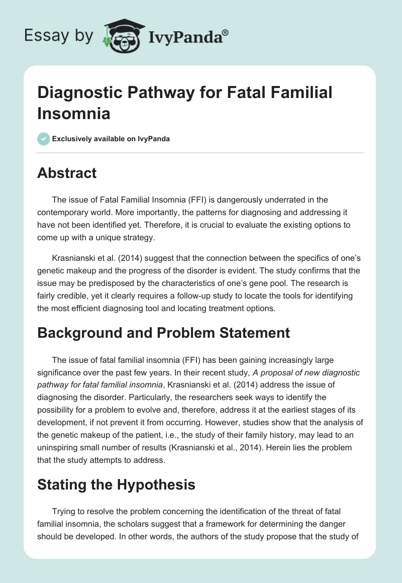 Diagnostic Pathway for Fatal Familial Insomnia. Page 1