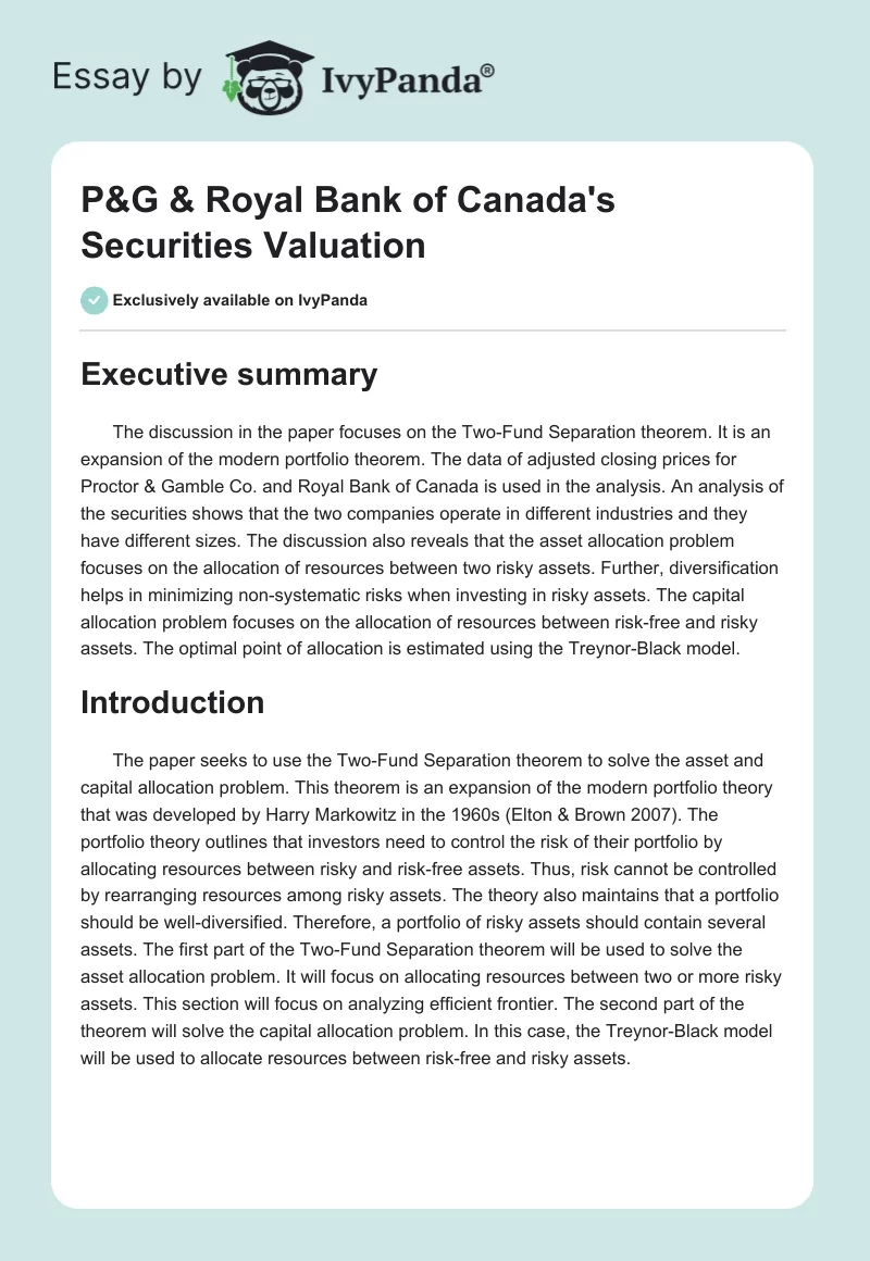 P&G & Royal Bank of Canada's Securities Valuation. Page 1