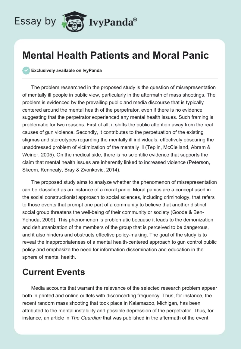Mental Health Patients and Moral Panic. Page 1