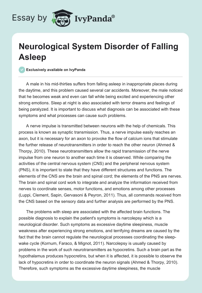 Neurological System Disorder of Falling Asleep. Page 1