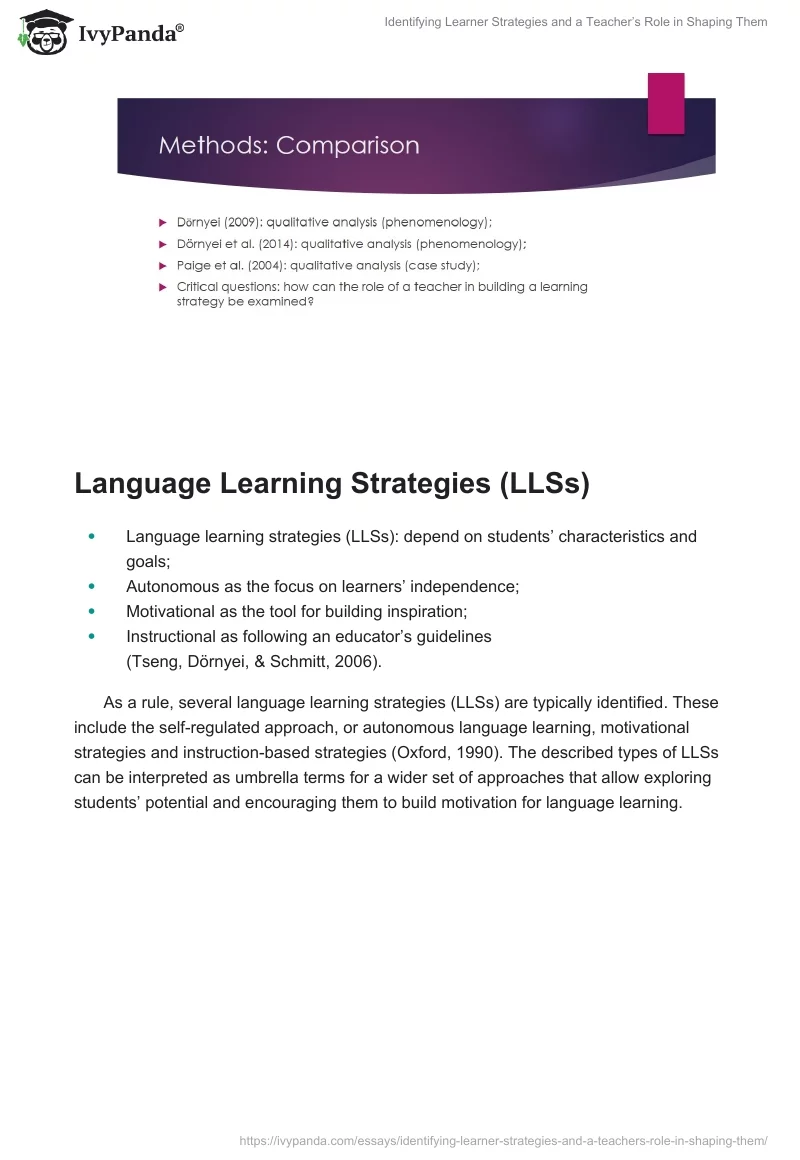 Identifying Learner Strategies and a Teacher’s Role in Shaping Them. Page 3