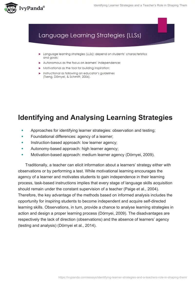 Identifying Learner Strategies and a Teacher’s Role in Shaping Them. Page 4