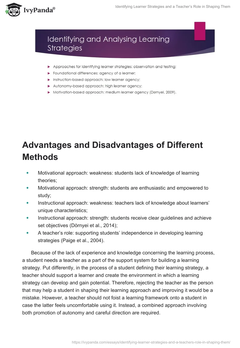Identifying Learner Strategies and a Teacher’s Role in Shaping Them. Page 5