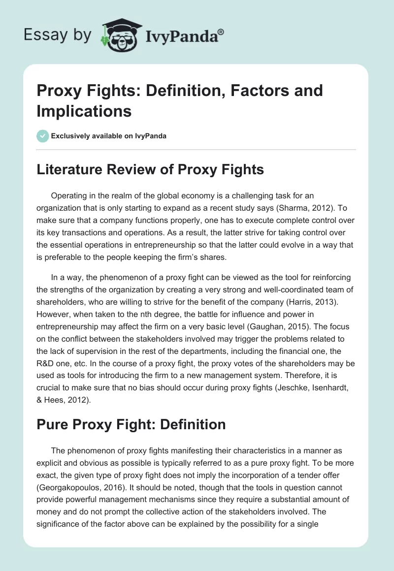 Proxy Fights: Definition, Factors and Implications. Page 1