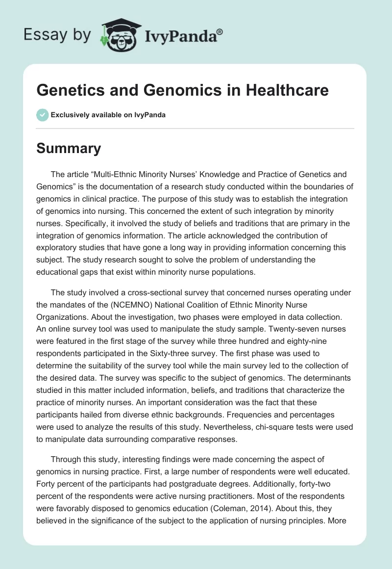 Genetics and Genomics in Healthcare. Page 1