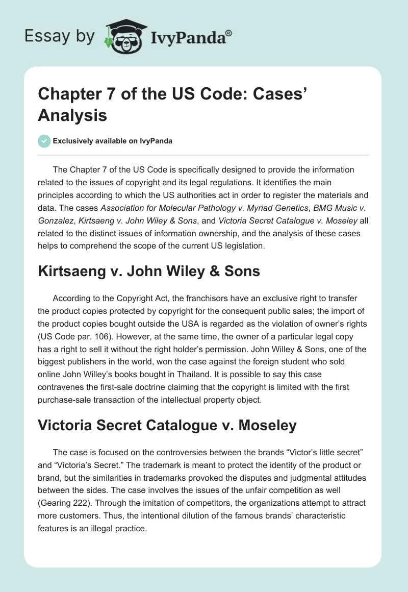 Chapter 7 of the US Code: Cases’ Analysis. Page 1