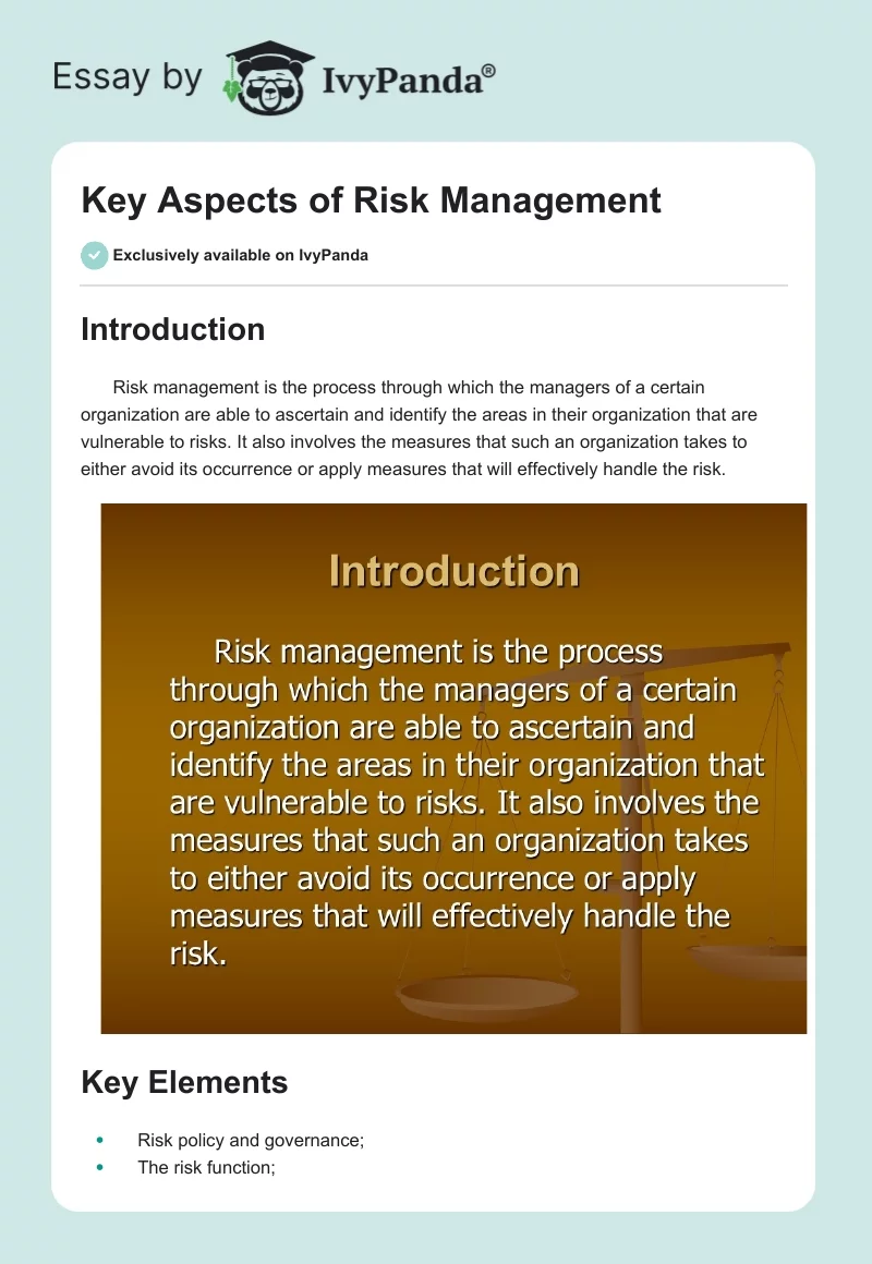 Key Aspects of Risk Management. Page 1