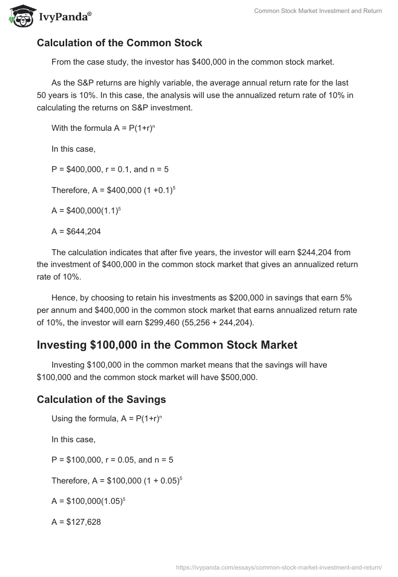 Common Stock Market Investment and Return. Page 4