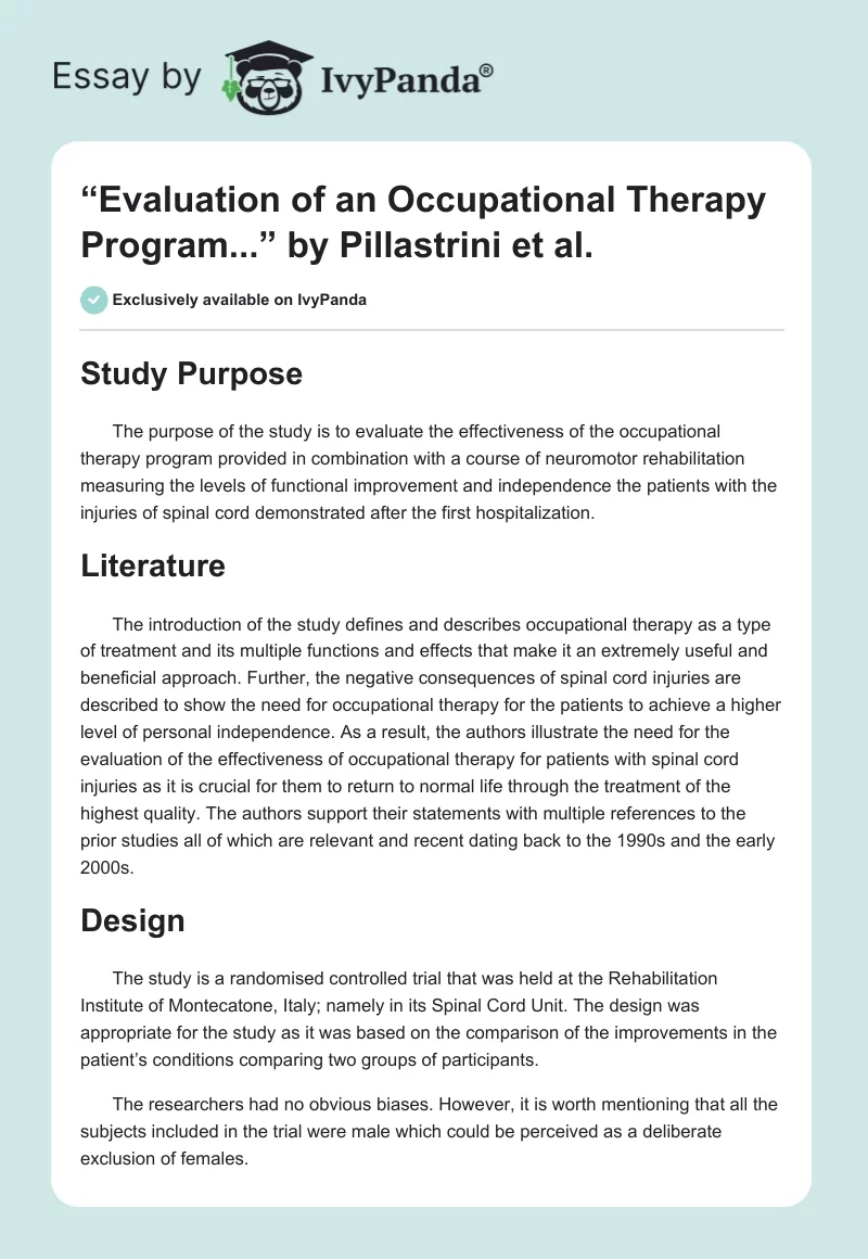 “Evaluation of an Occupational Therapy Program...” by Pillastrini et al.. Page 1