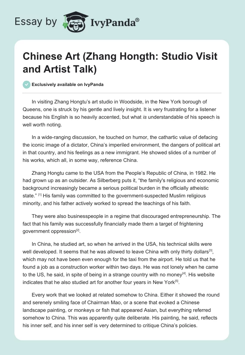 Chinese Art (Zhang Hongth: Studio Visit and Artist Talk). Page 1