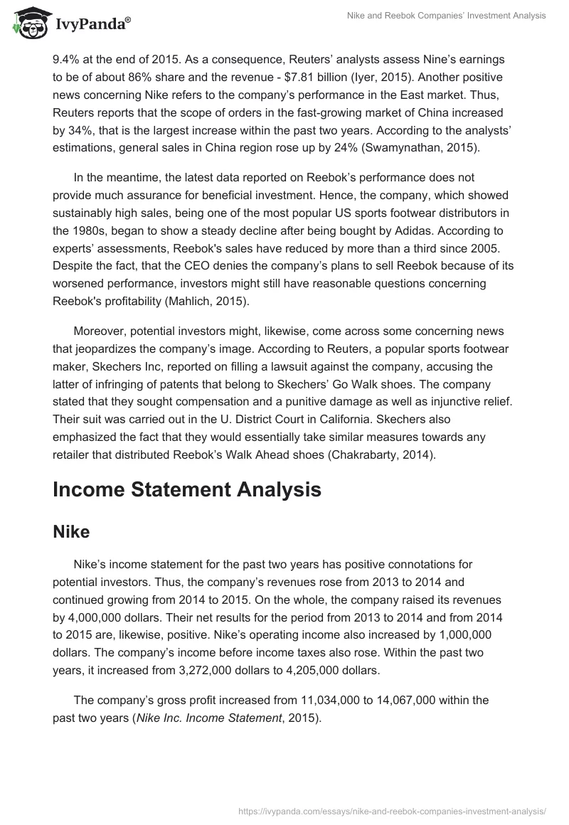 Nike and Reebok Companies’ Investment Analysis. Page 4
