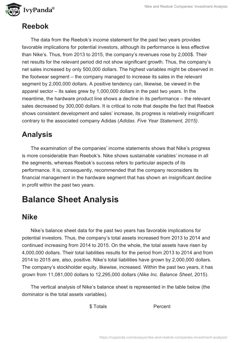 Nike and Reebok Companies’ Investment Analysis. Page 5
