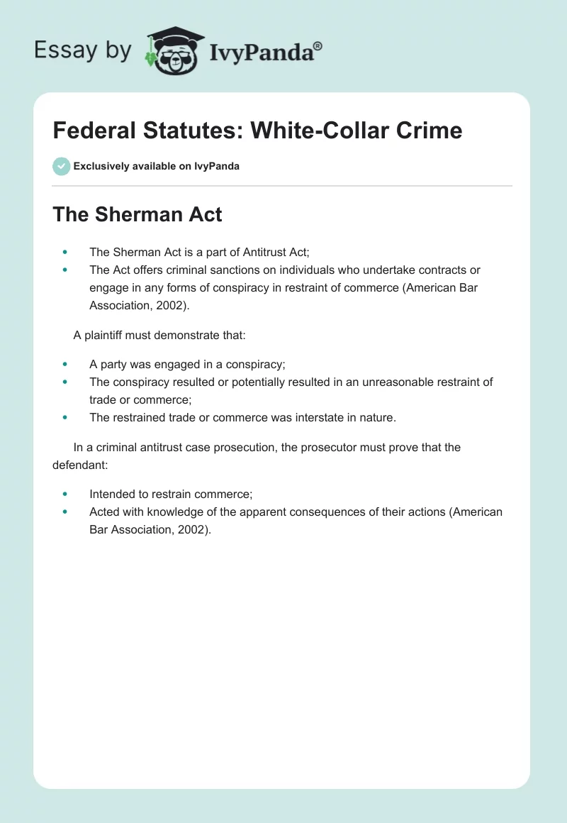 Federal Statutes: White-Collar Crime. Page 1