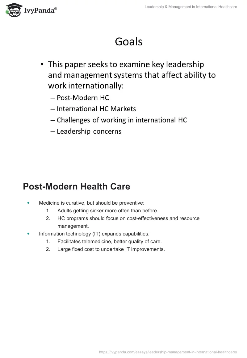 Leadership & Management in International Healthcare. Page 3