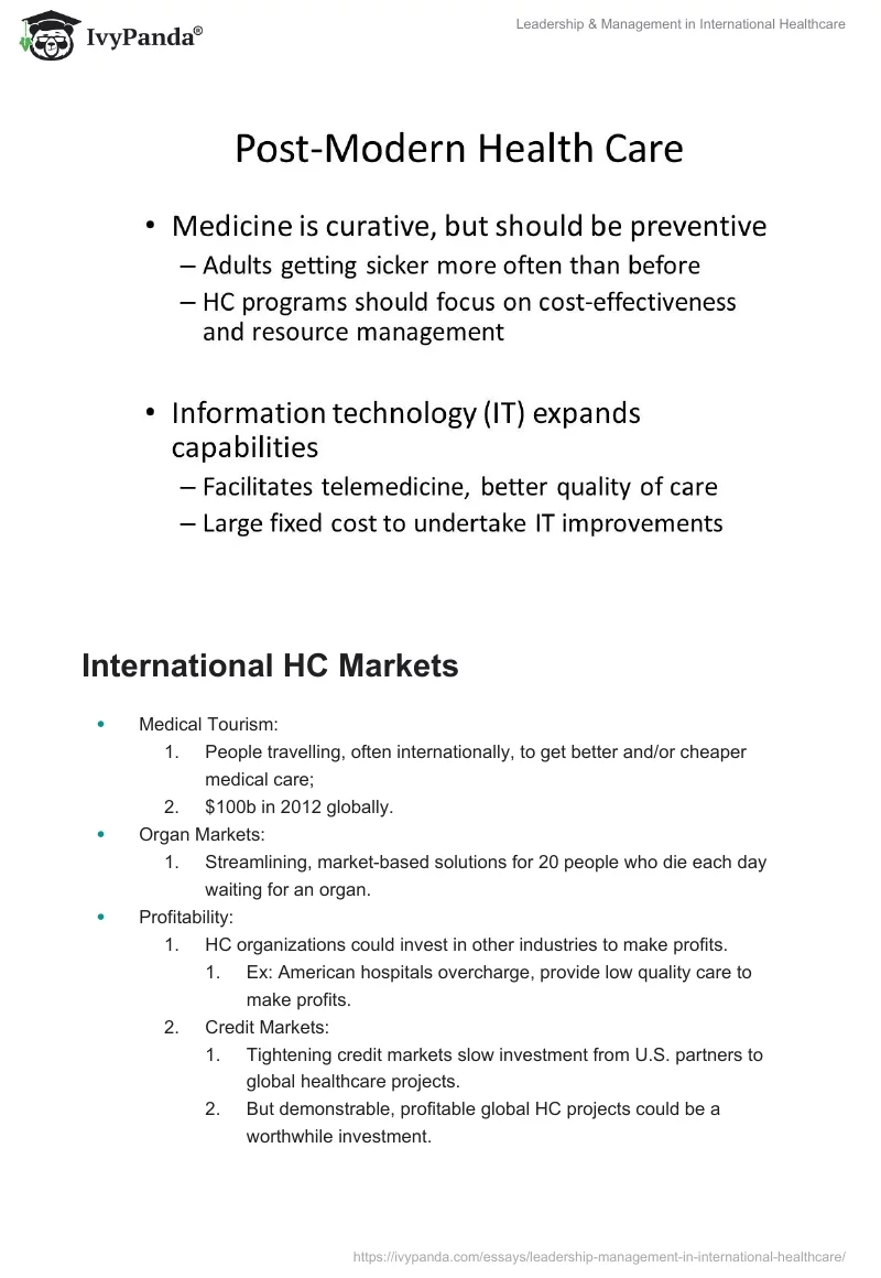 Leadership & Management in International Healthcare. Page 4