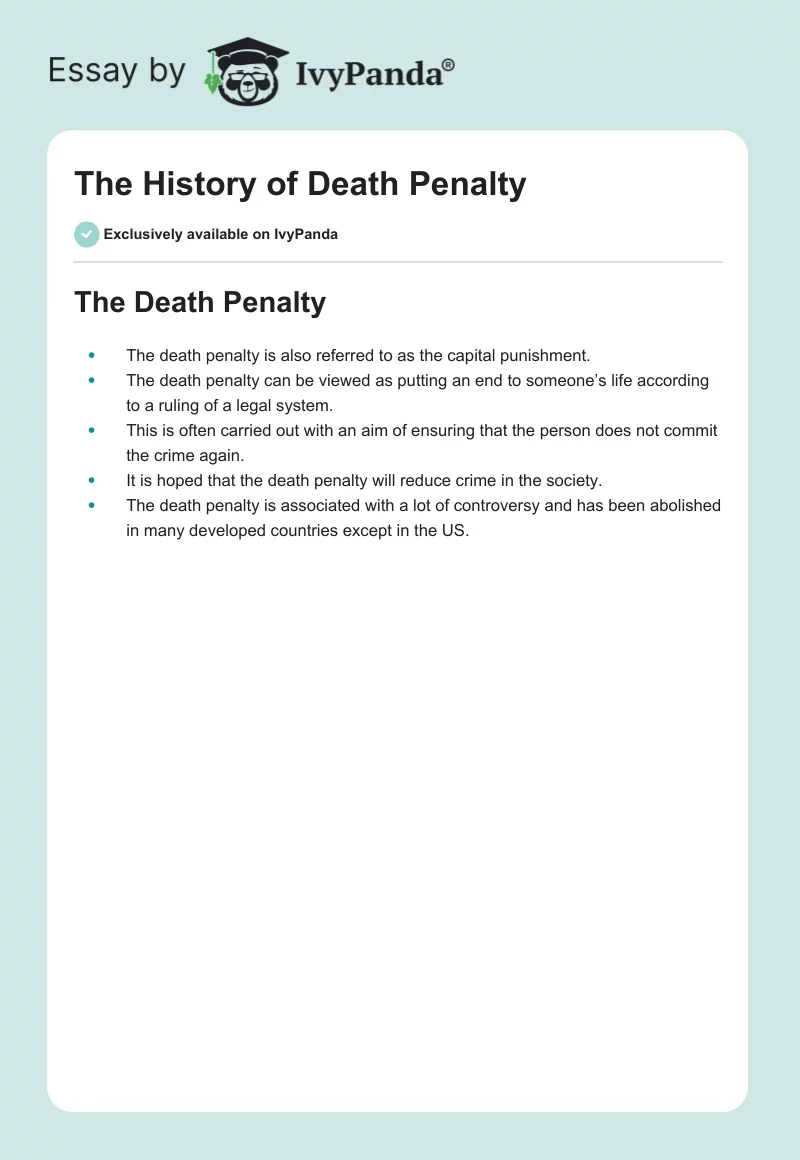 The History of Death Penalty. Page 1