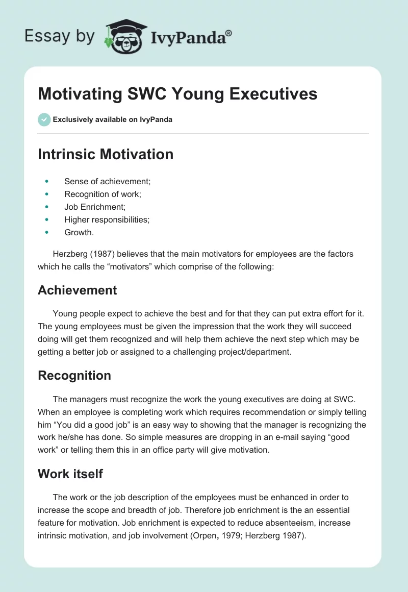 Motivating SWC Young Executives. Page 1