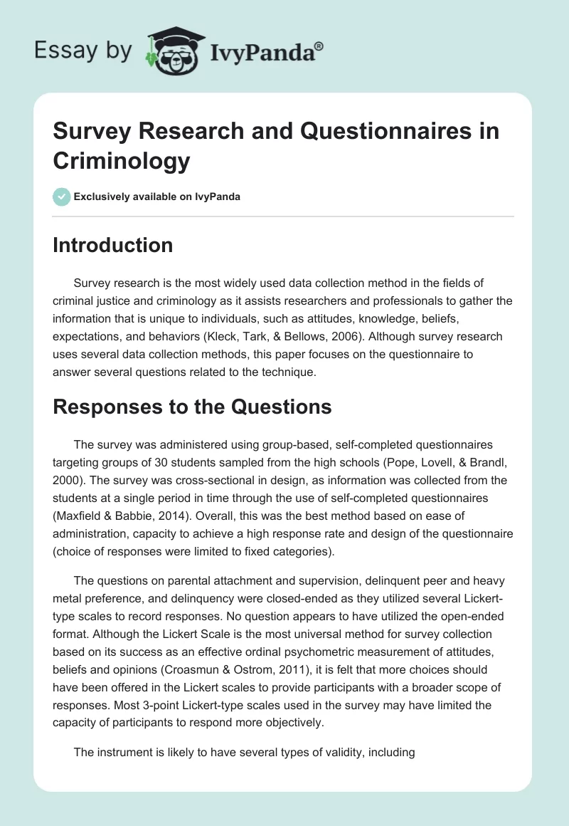 Survey Research and Questionnaires in Criminology. Page 1