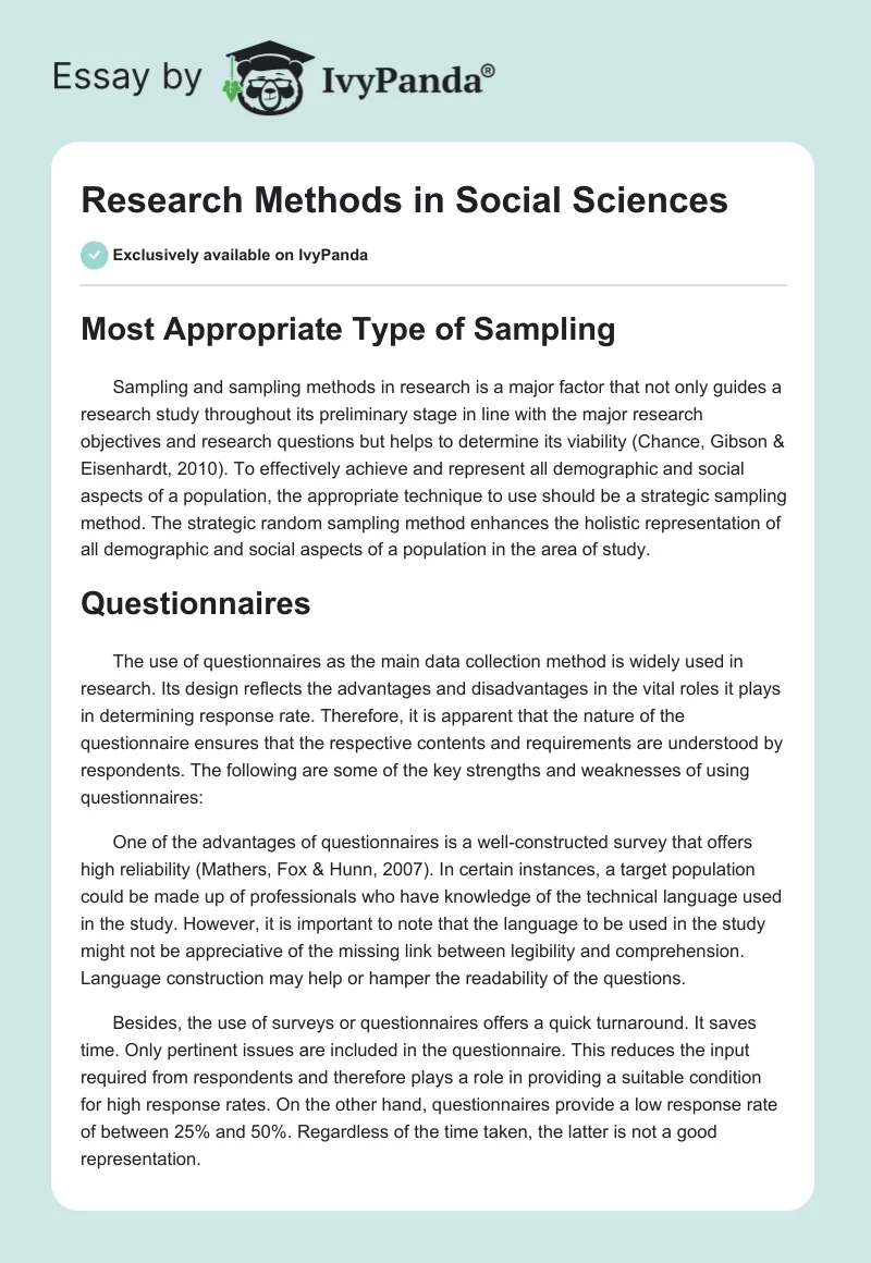 Research Methods in Social Sciences. Page 1