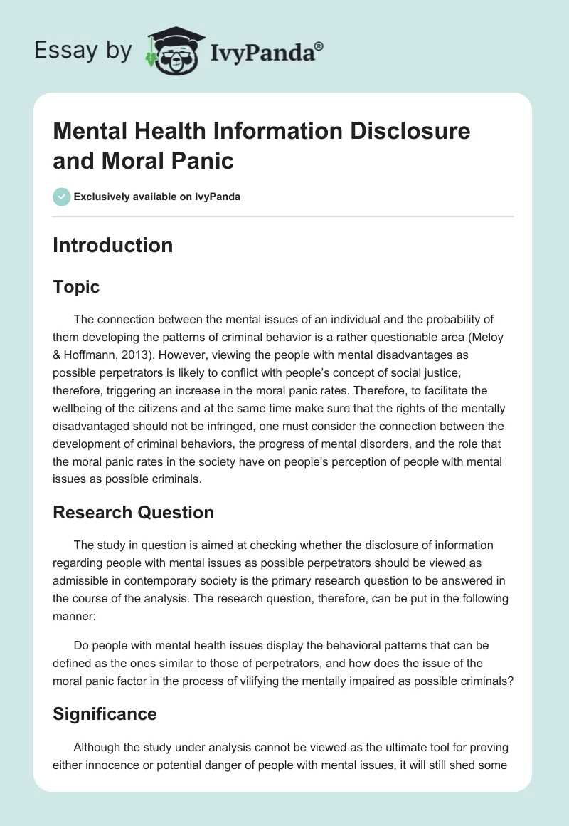 Mental Health Information Disclosure and Moral Panic. Page 1