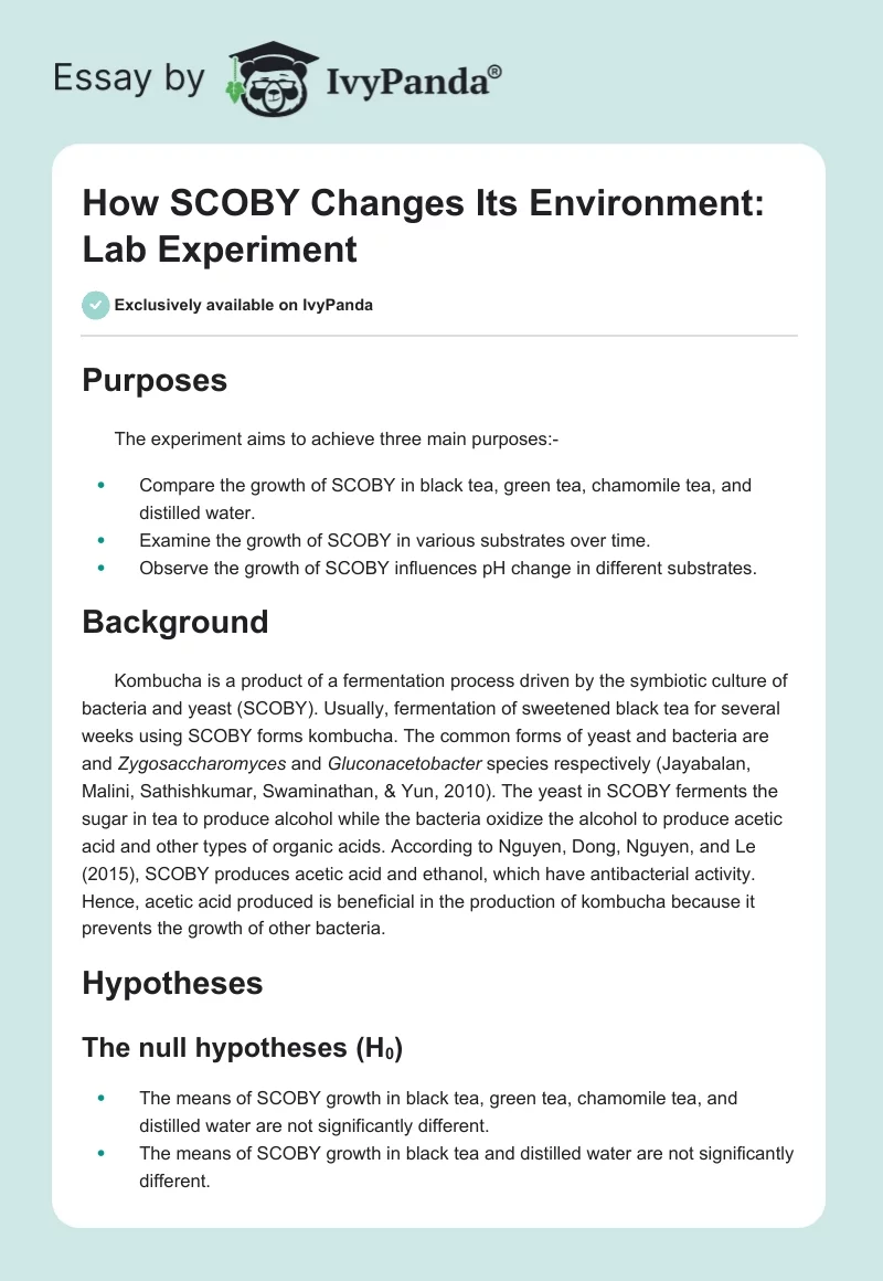 How SCOBY Changes Its Environment: Lab Experiment. Page 1