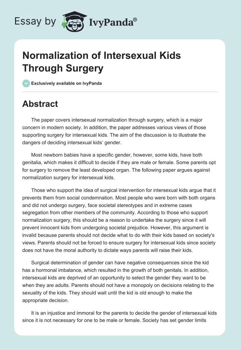 Normalization of Intersexual Kids Through Surgery. Page 1