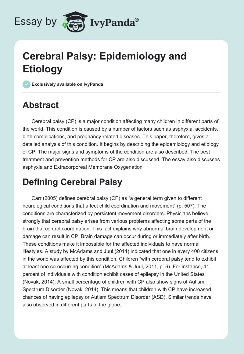 Cerebral Palsy: Epidemiology and Etiology. Page 1