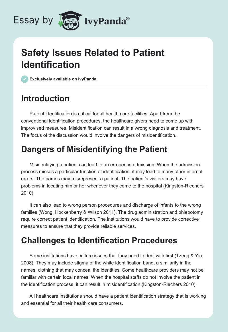 Safety Issues Related to Patient Identification. Page 1