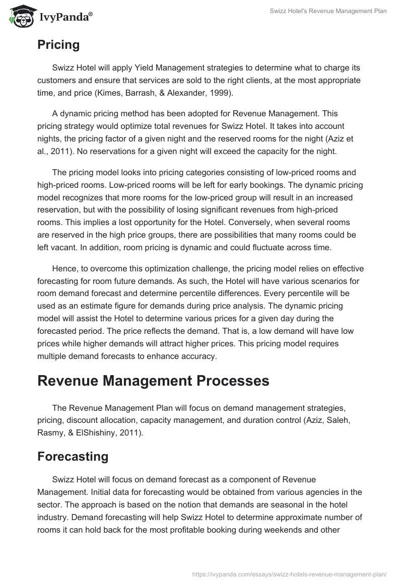 Swizz Hotel's Revenue Management Plan. Page 3