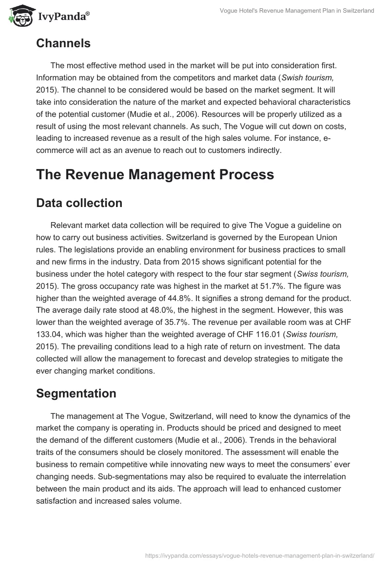 Vogue Hotel's Revenue Management Plan in Switzerland. Page 3