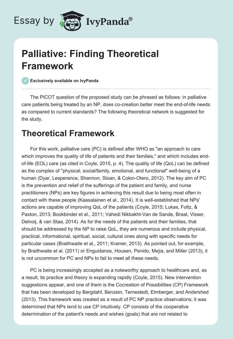 Palliative: Finding Theoretical Framework. Page 1