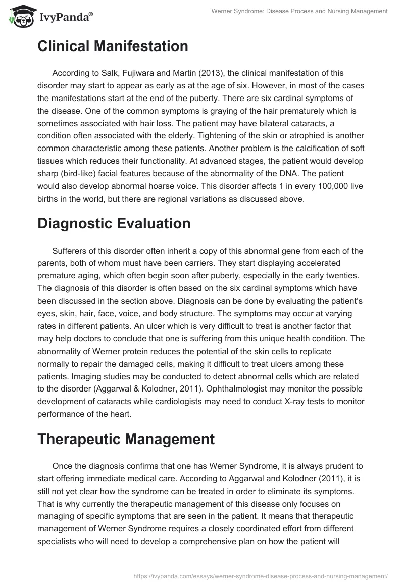 Werner Syndrome: Disease Process and Nursing Management. Page 3