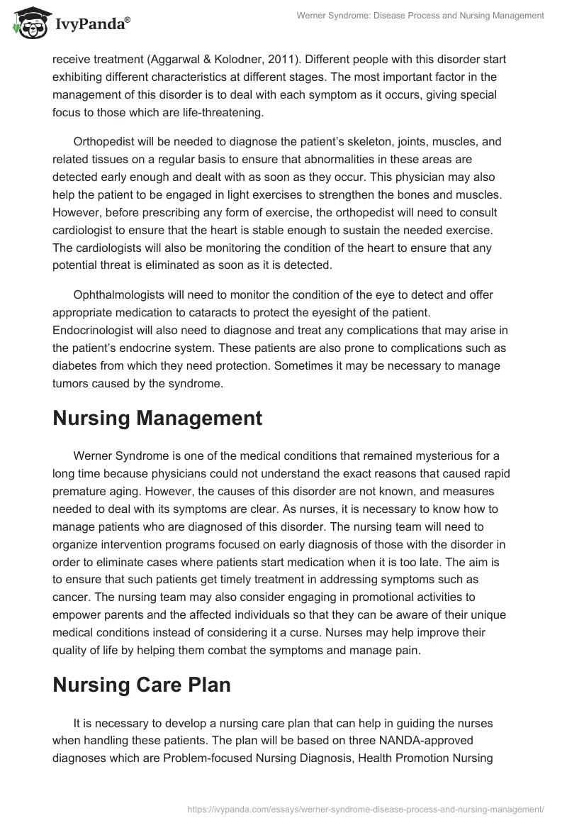 Werner Syndrome: Disease Process and Nursing Management. Page 4