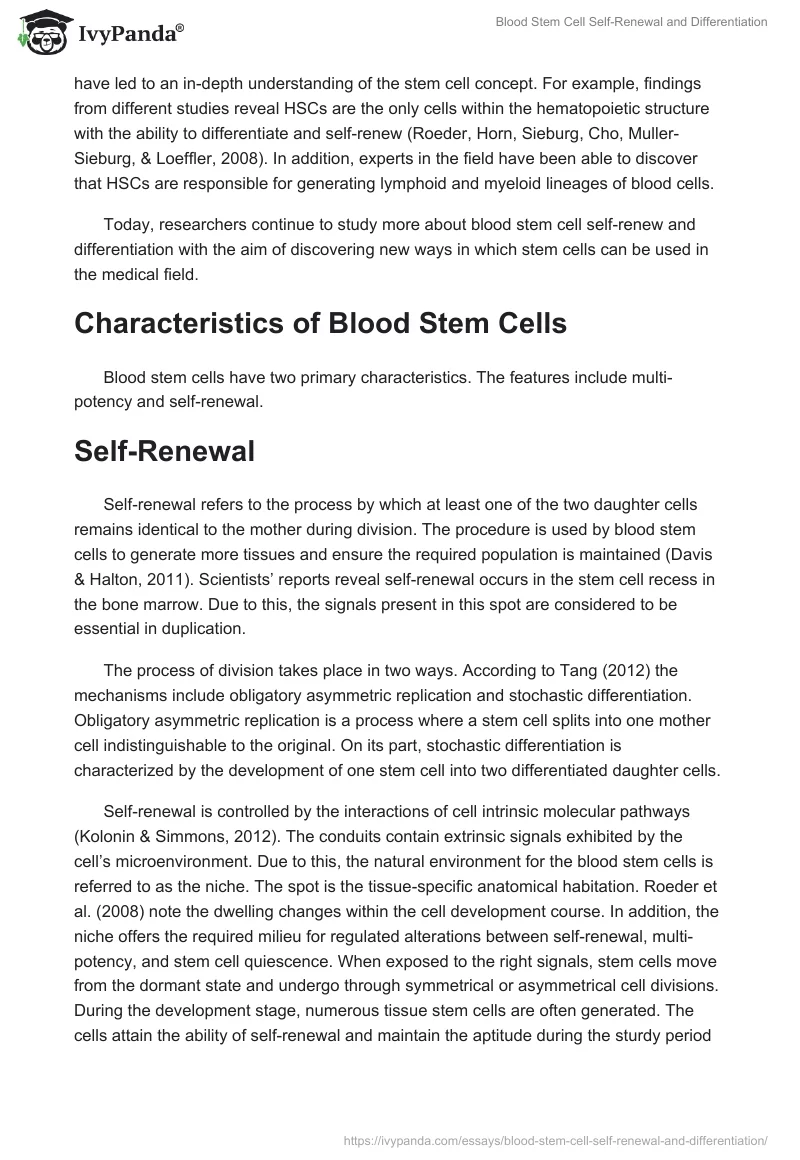 Blood Stem Cell Self-Renewal and Differentiation. Page 2