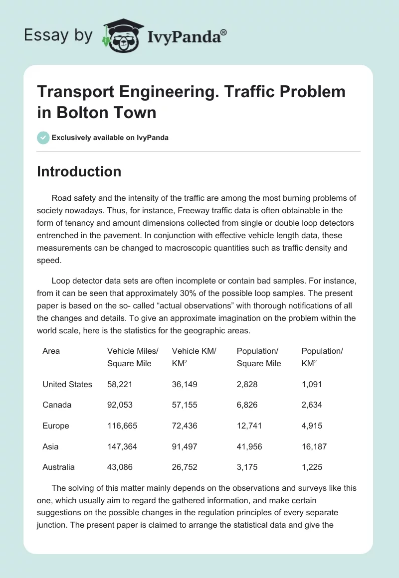 Transport Engineering. Traffic Problem in Bolton Town. Page 1