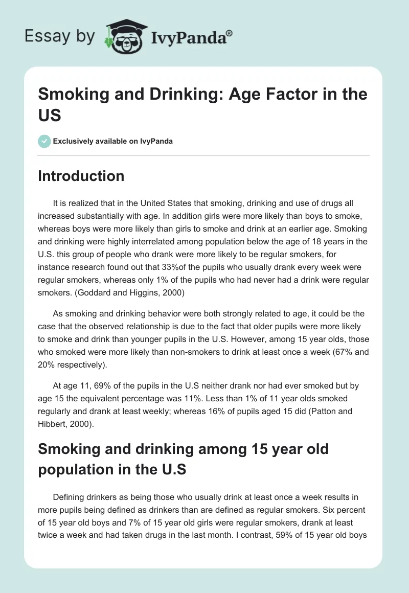 Smoking and Drinking: Age Factor in the US. Page 1