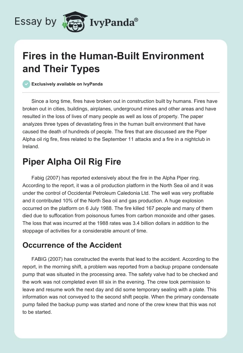 Fires in the Human-Built Environment and Their Types. Page 1