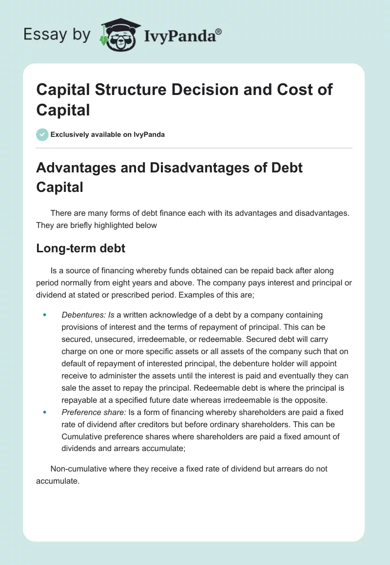 Capital Structure Decision and Cost of Capital. Page 1