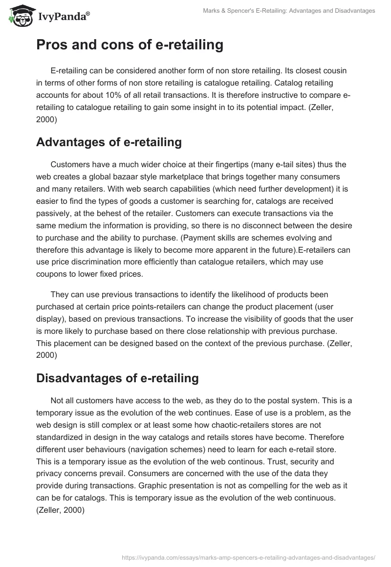 Marks & Spencer's E-Retailing: Advantages and Disadvantages. Page 2