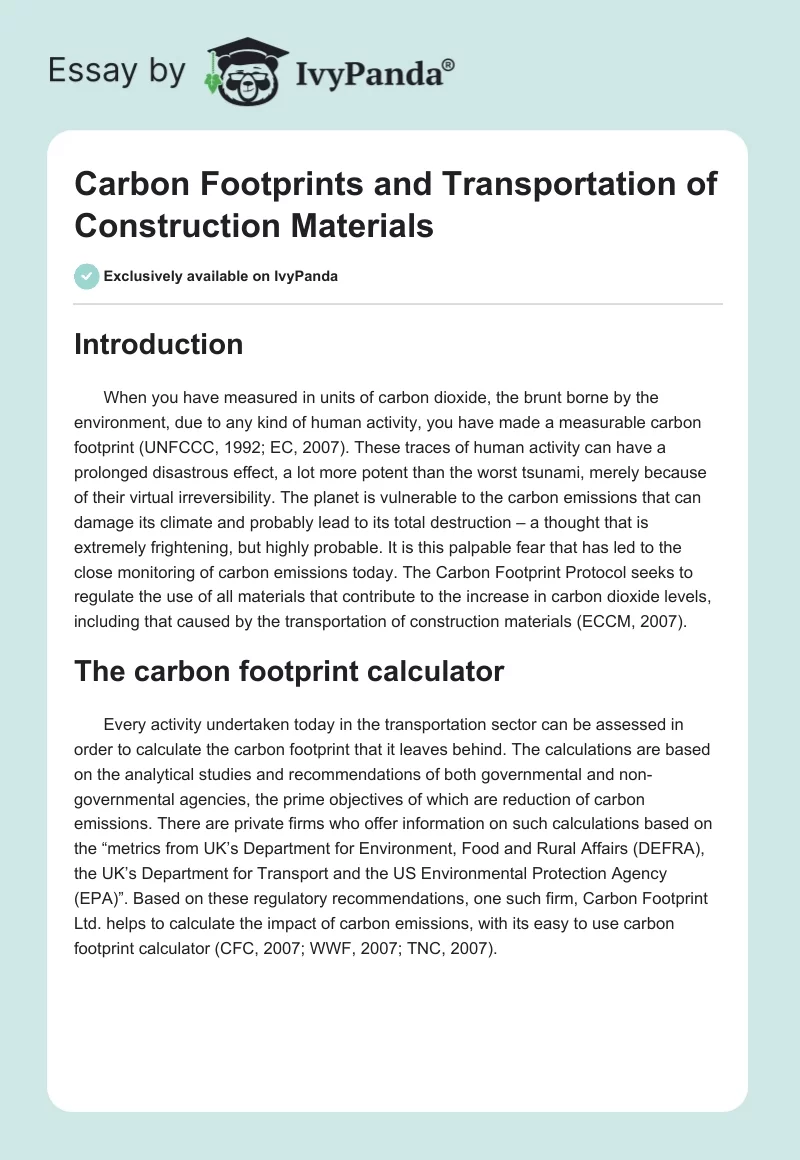 Carbon Footprints and Transportation of Construction Materials. Page 1