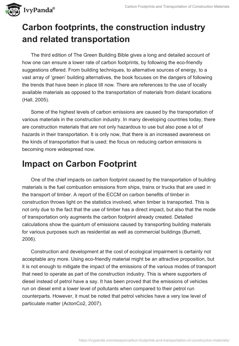 Carbon Footprints and Transportation of Construction Materials. Page 2