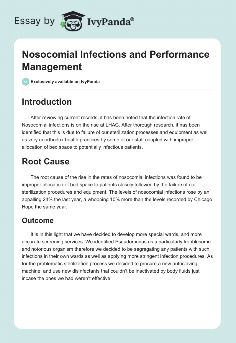 Nosocomial Infections and Performance Management. Page 1