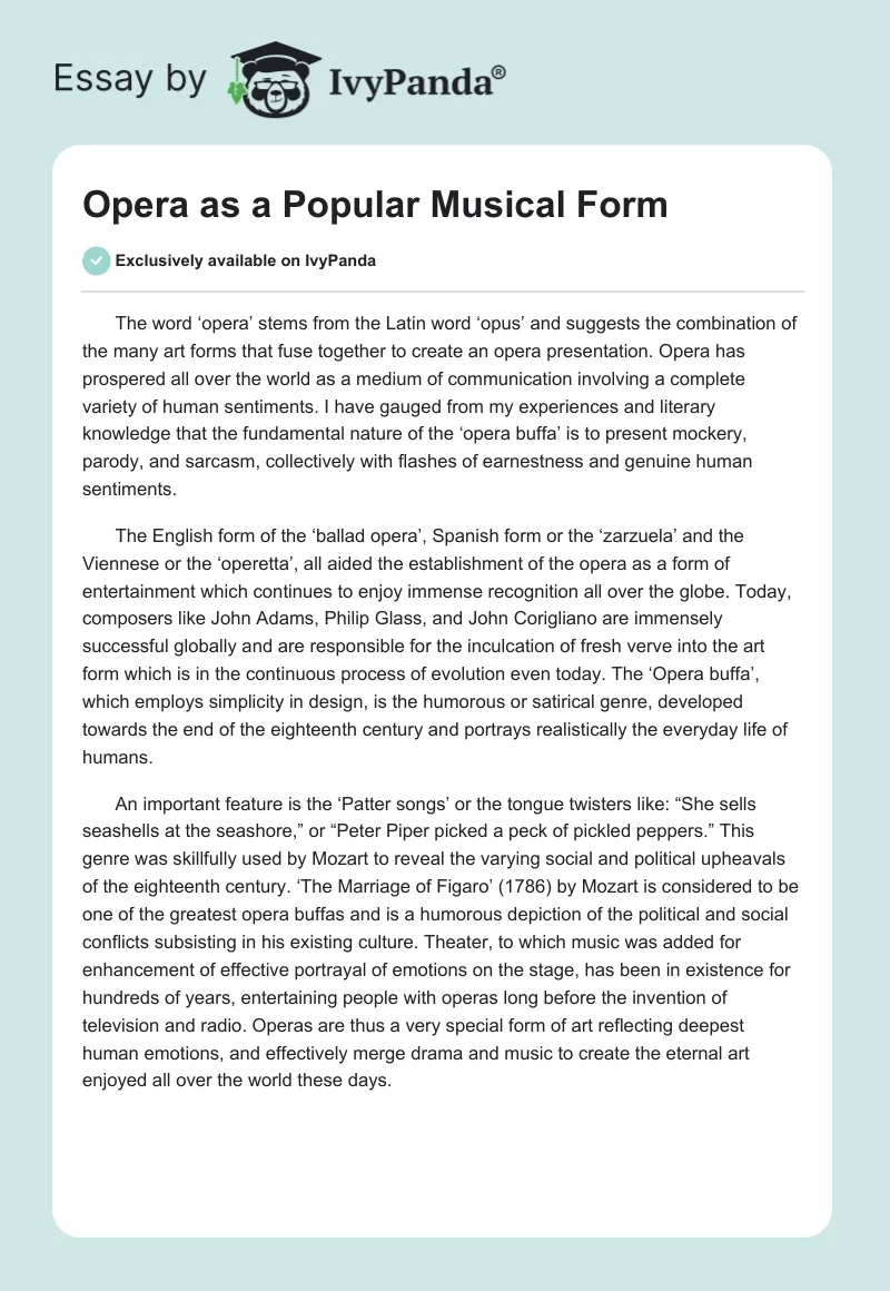 Opera as a Popular Musical Form. Page 1
