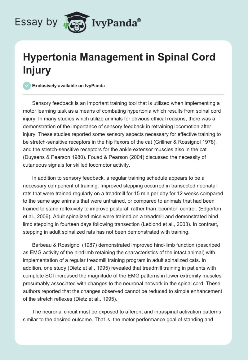 Hypertonia Management in Spinal Cord Injury. Page 1