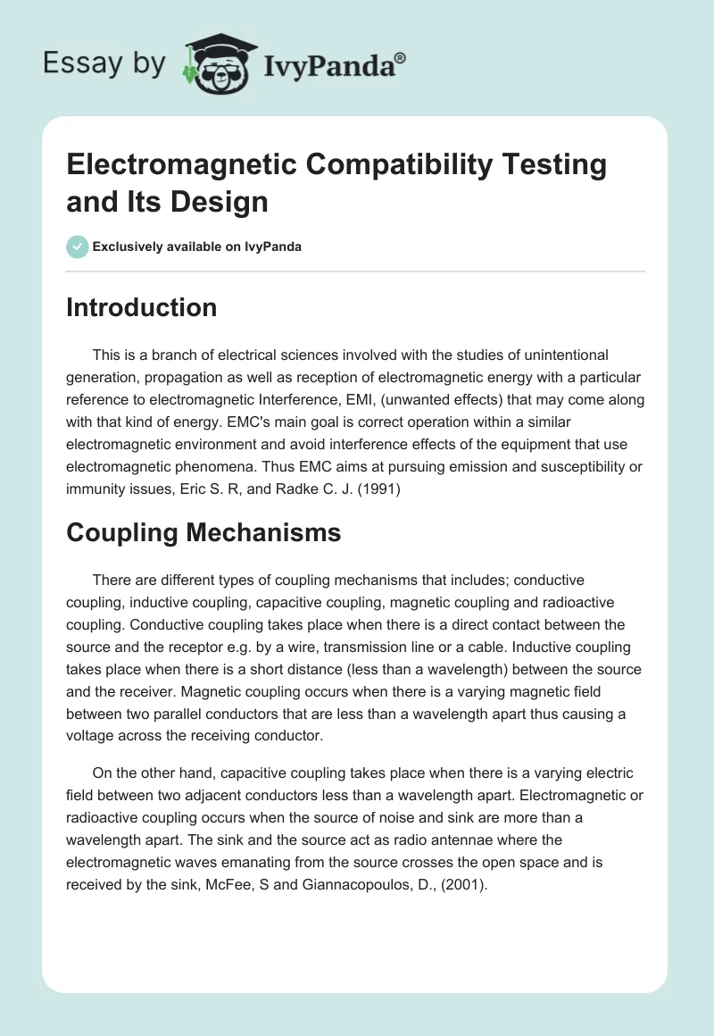 Electromagnetic Compatibility Testing and Its Design. Page 1