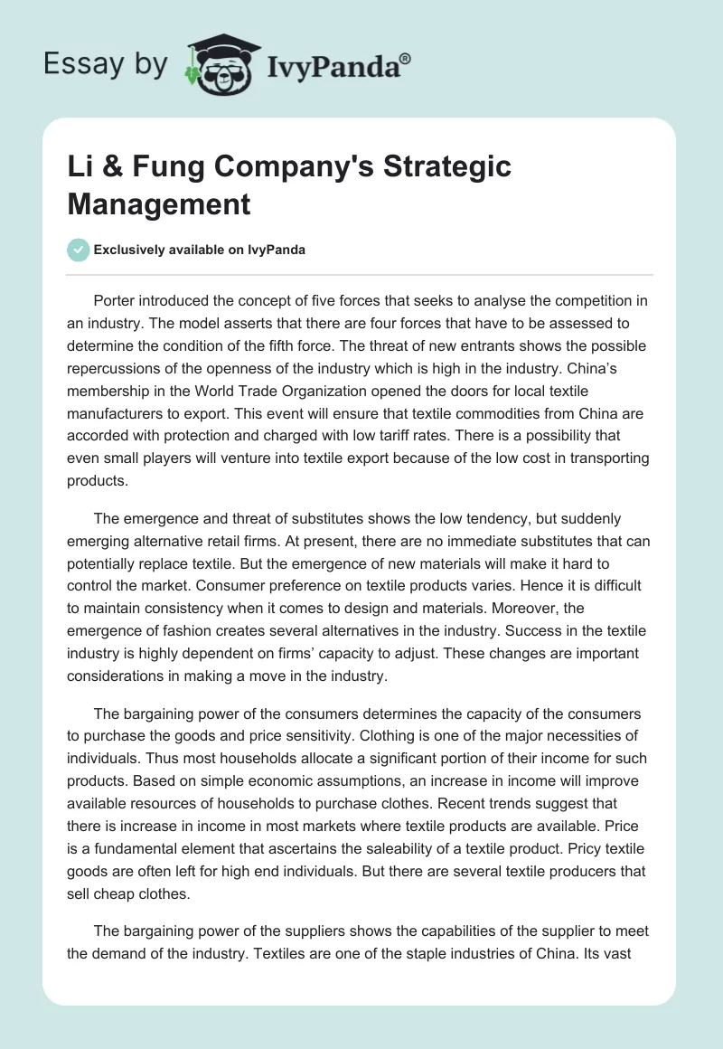 Li & Fung Company's Strategic Management. Page 1