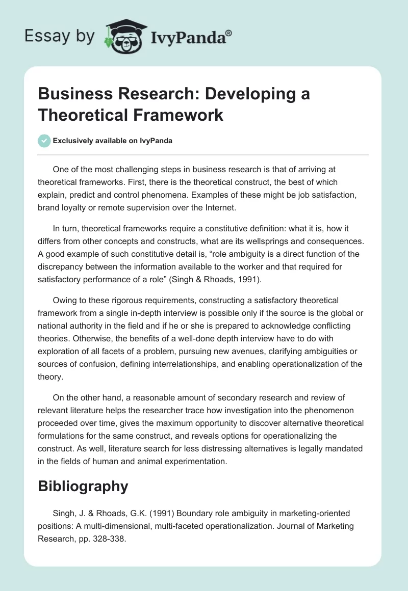 Business Research: Developing a Theoretical Framework. Page 1