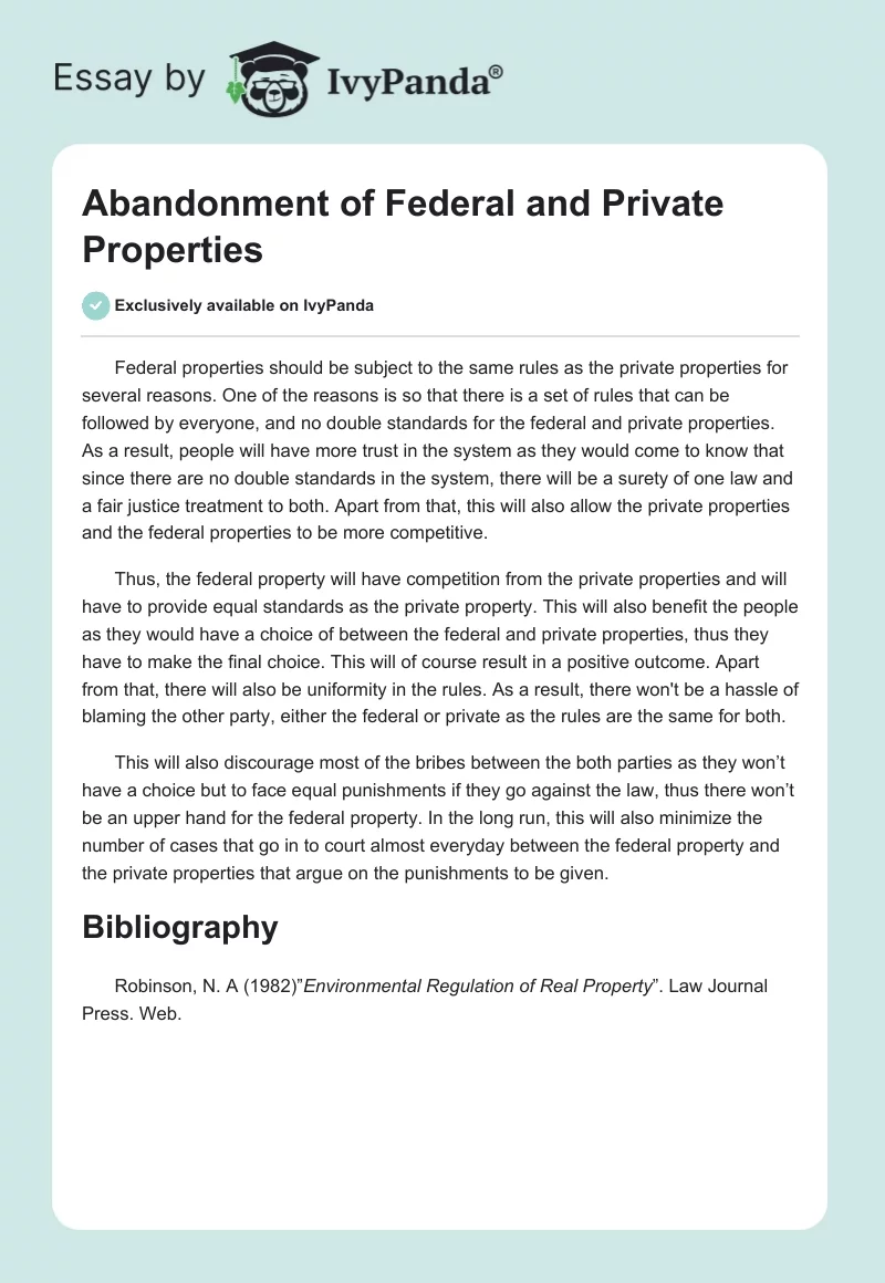 Abandonment of Federal and Private Properties. Page 1