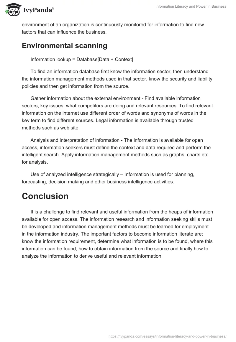 Information Literacy and Power in Business. Page 3