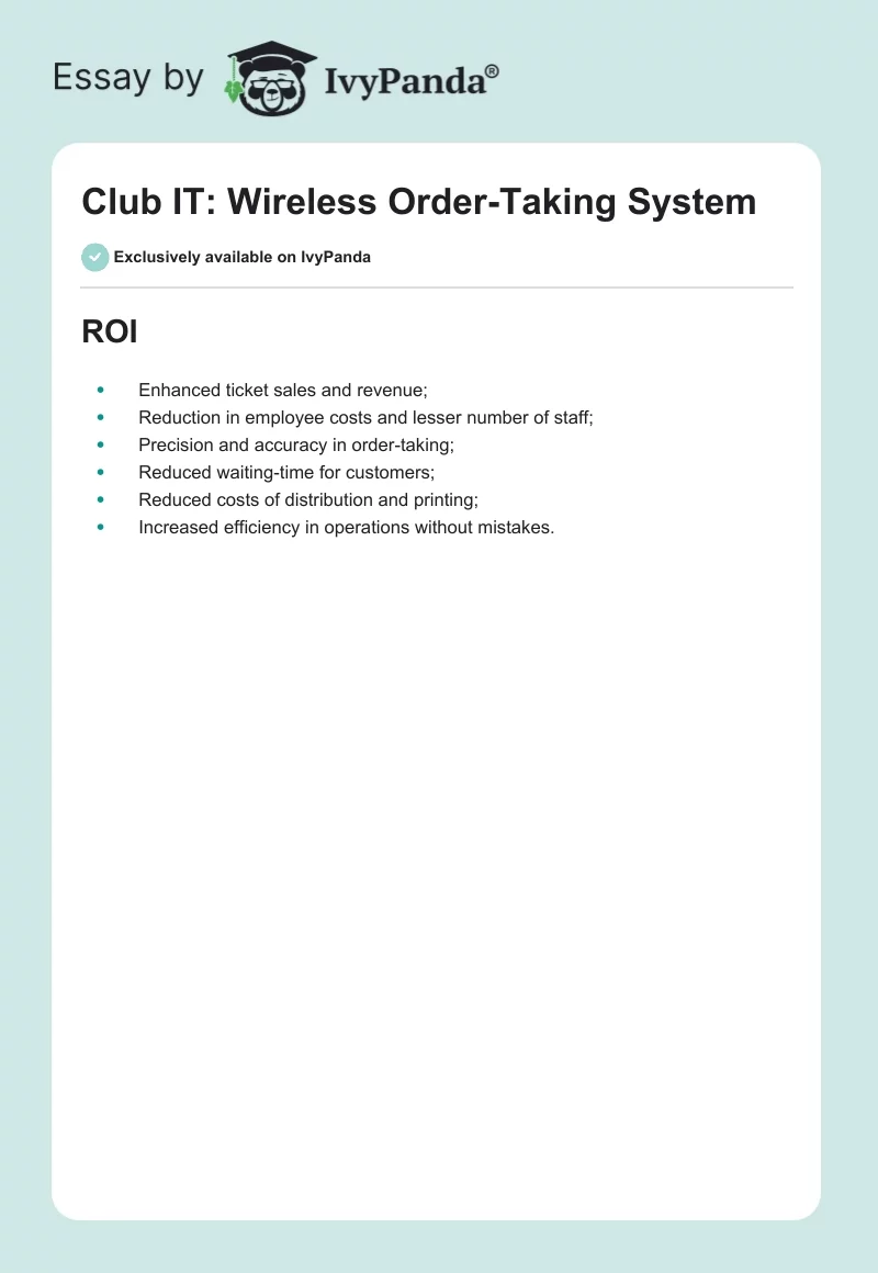 Club IT: Wireless Order-Taking System. Page 1